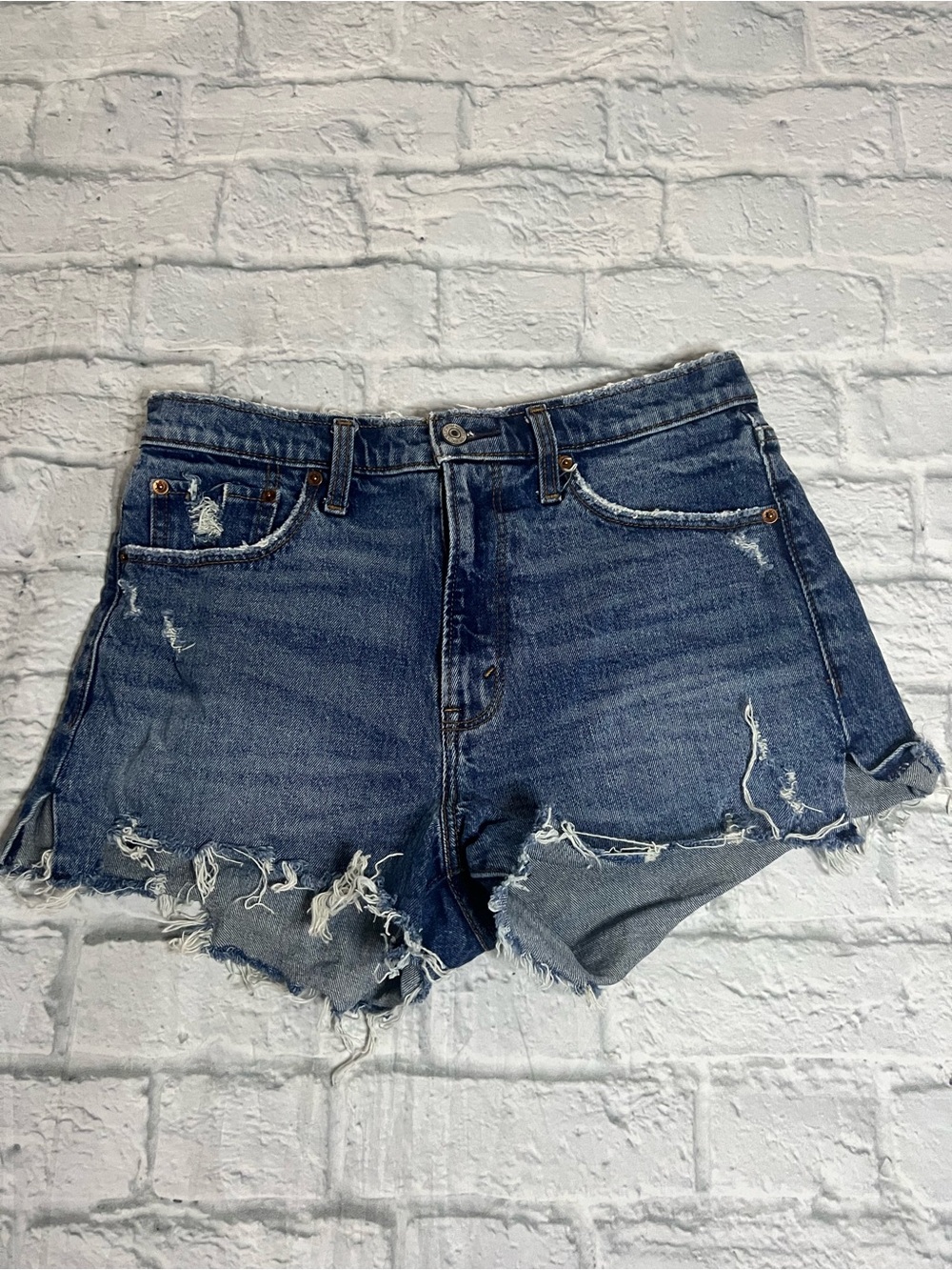 Abercrombie and Fitch High Rise Mom Short 2.5” size 8/29 Raw Hem Distressed